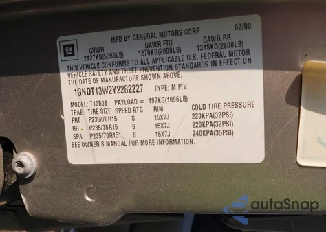 2000 Chevrolet Blazer Lt from USA, damaged, VIN 1GNDT13W2Y2282227